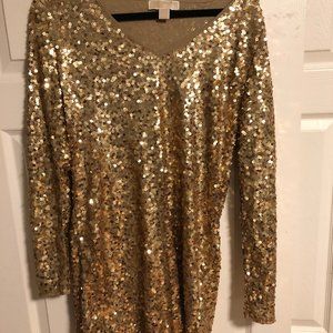 MICHAEL KORS Gold Sequined Mini Dress Size M